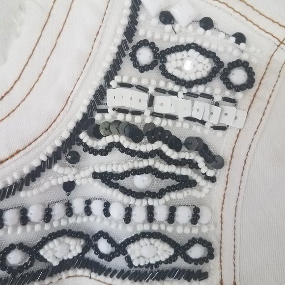 Jean jacket women white beaded trim INC size S - Picture 3 of 8